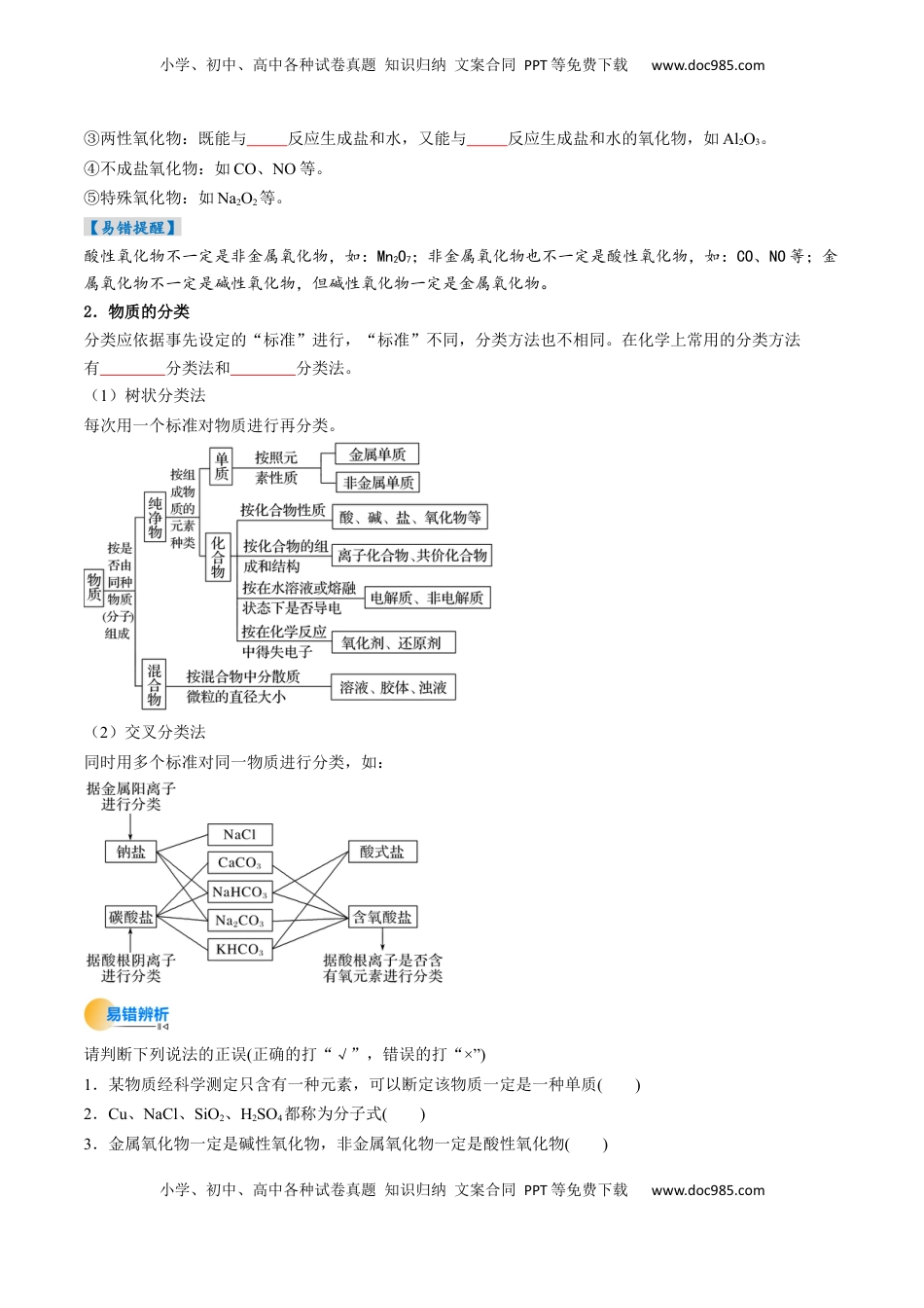 高考化学复习  考点01  物质的分类及转化（核心考点精讲精练）-备战2025年高考化学一轮复习考点帮（新高考通用）（原卷版）.docx