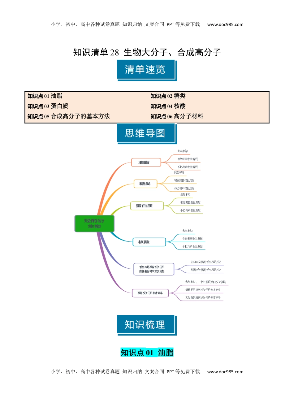 高考化学复习  知识清单28 生物大分子、合成高分子（解析版）.docx