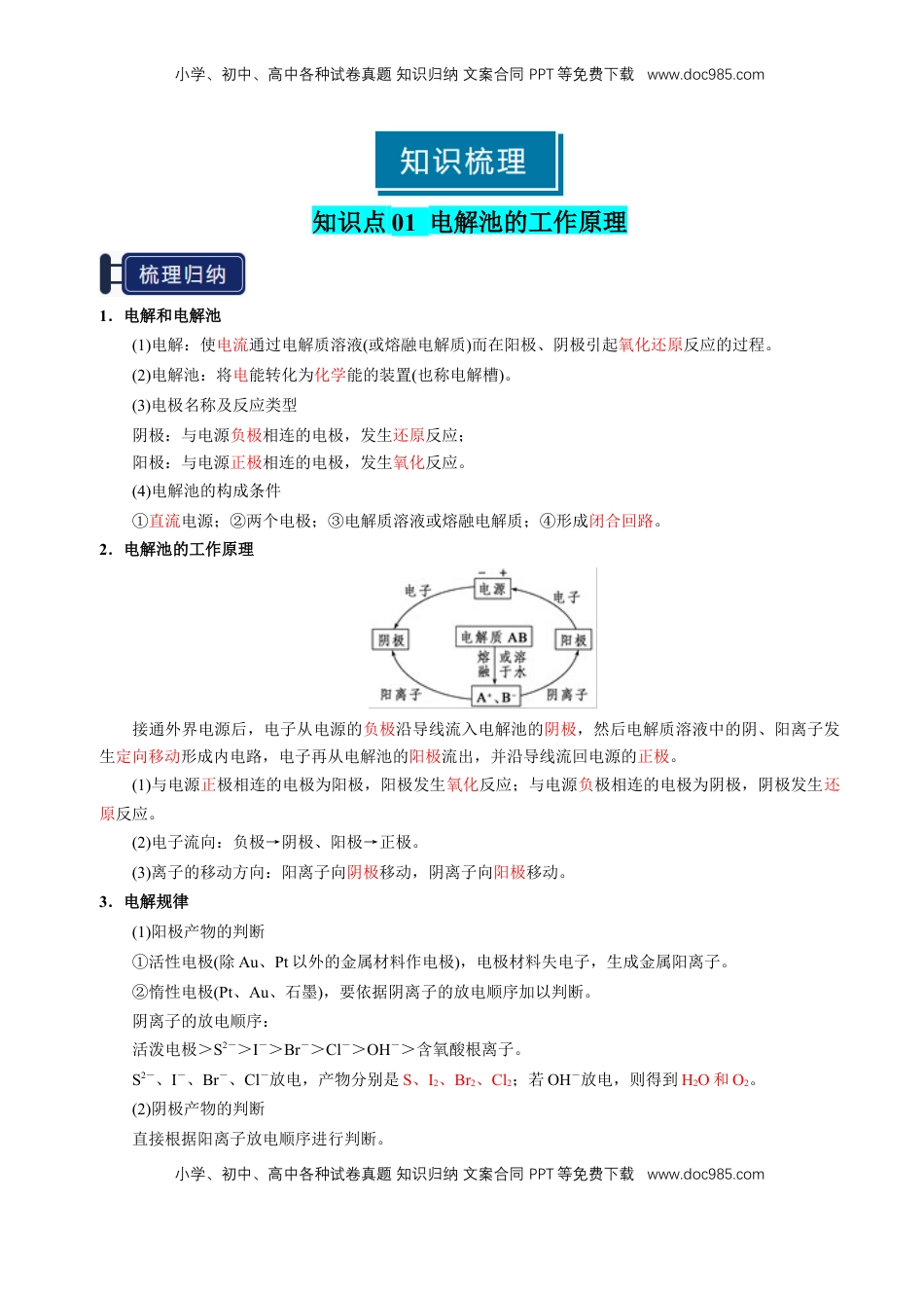 高考化学复习  知识清单19 电解池 金属的腐蚀与防护-【上好课】2025年高考化学一轮复习知识清单（新高考专用）（解析版）.docx