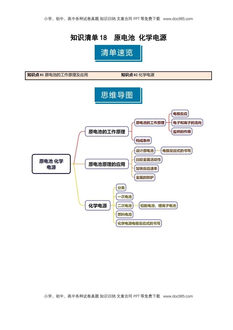 高考化学复习  知识清单18 原电池 化学电源-【上好课】2025年高考化学一轮复习知识清单（新高考专用）（解析版）.docx
