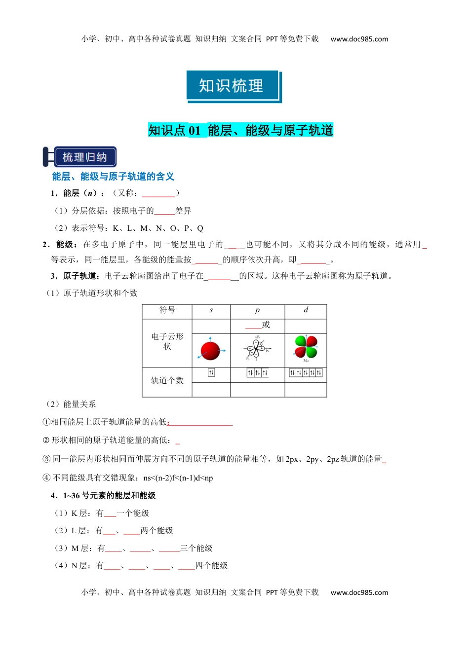 高考化学复习  知识清单14 原子结构与性质（原卷版）.docx