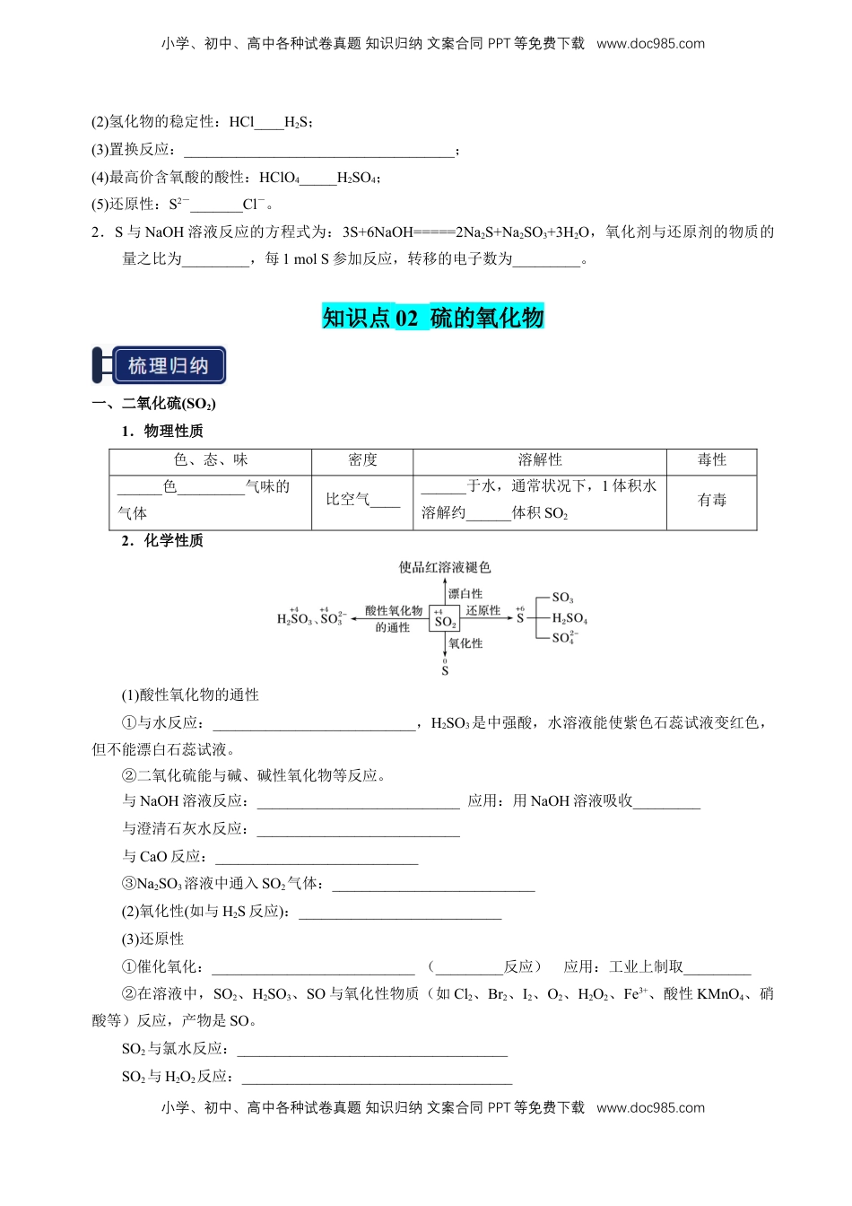 高考化学复习  知识清单10 硫及其重要化合物-【上好课】2025年高考化学一轮复习知识清单（新高考专用）（原卷版）.docx