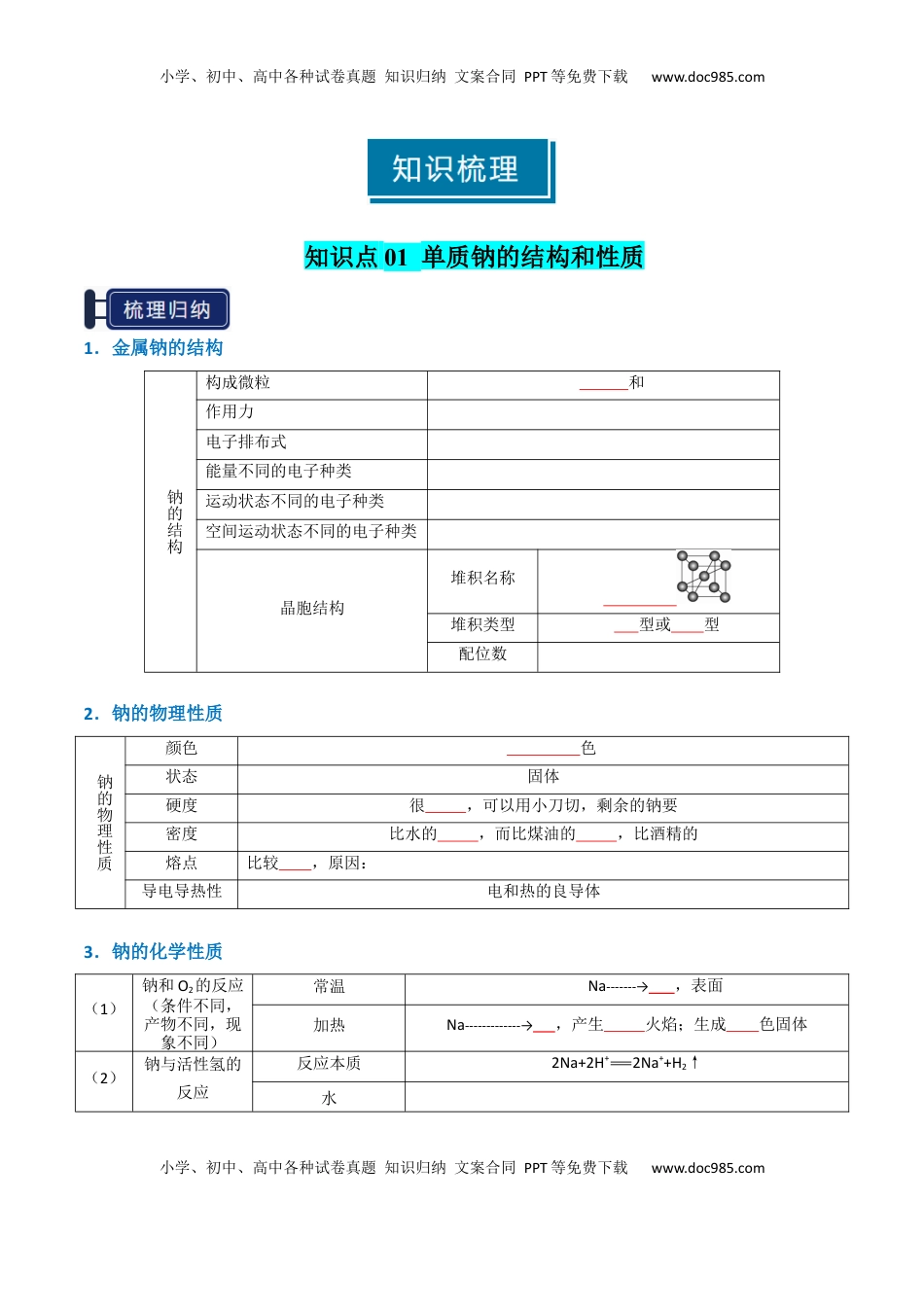高考化学复习  知识清单05 钠及其重要化合物（原卷版）.docx