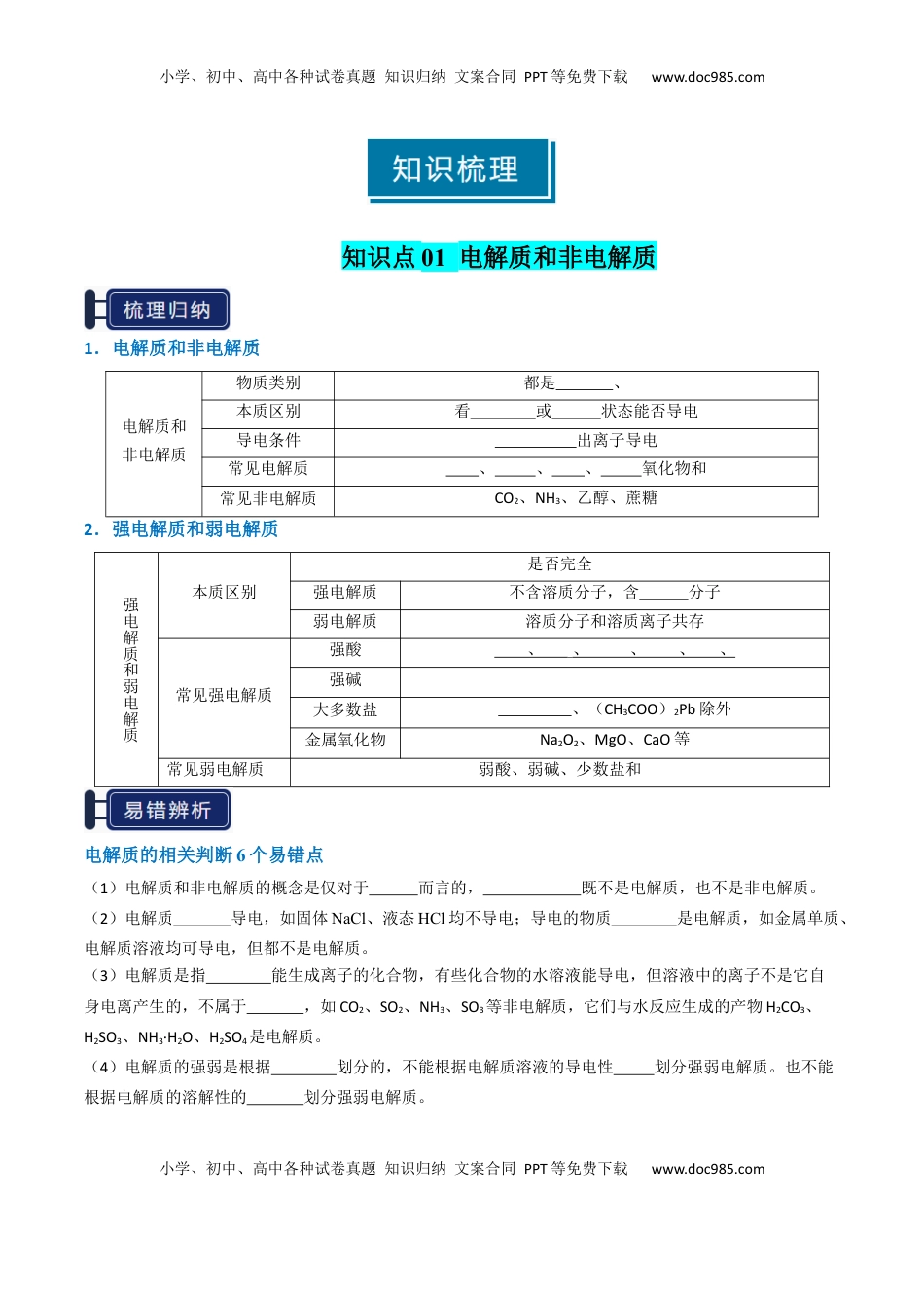 高考化学复习  知识清单02 离子反应（原卷版）.docx