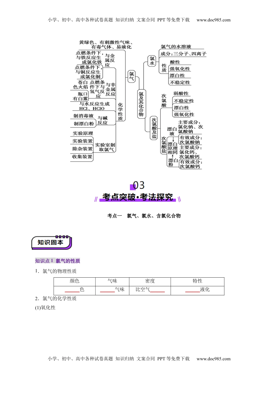 高考化学复习  第01讲  氯及其重要化合物(讲义)(原卷版).docx