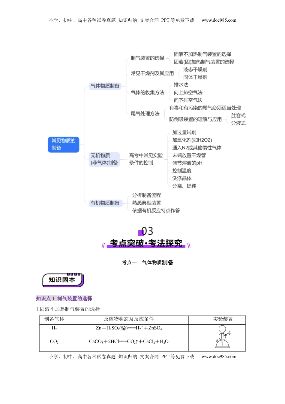 高考化学复习  第03讲  常见物质的制备(讲义)(原卷版).docx