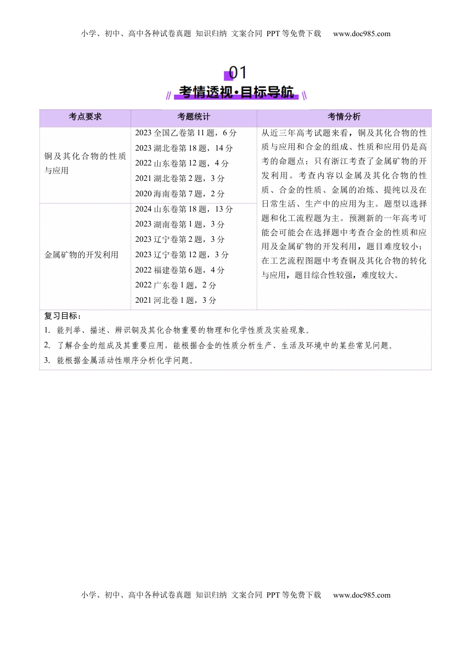 高考化学复习  第04讲 金属材料及金属矿物的开发利用（讲义）（原卷版）.docx