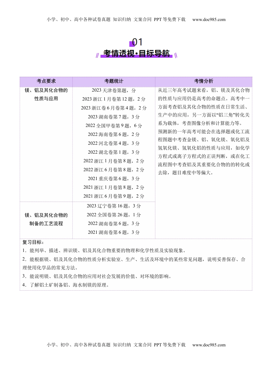 高考化学复习  第03讲 镁、铝及其重要化合物（讲义）（原卷版）.docx