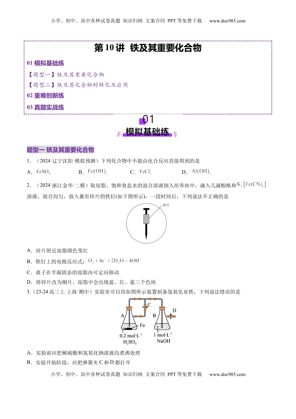 高考化学复习  第02讲 铁及其重要化合物（练习）（原卷版）.docx