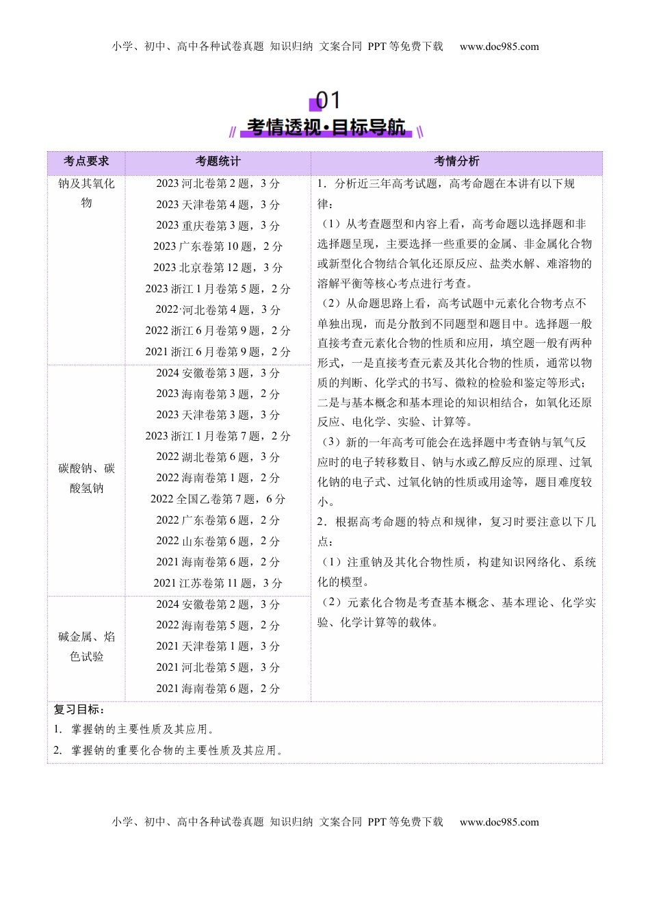 高考化学复习  第01讲 钠及其重要化合物（讲义）（解析版）.docx
