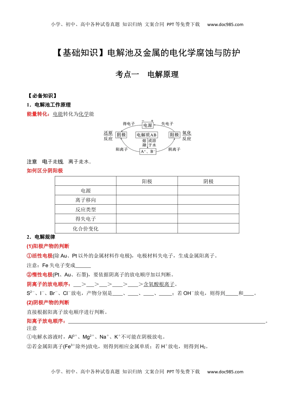 高考化学复习  02 考点一 电解原理（学生版）.docx
