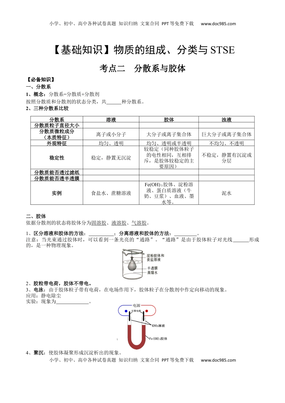 高考化学复习  考点二 分散系（学生版）.docx