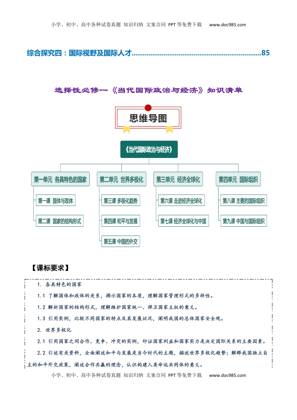 高考政治复习  选择性必修一《当代国际政治与经济》【知识清单】-【上好课】2025年高考政治一轮复习知识清单.docx