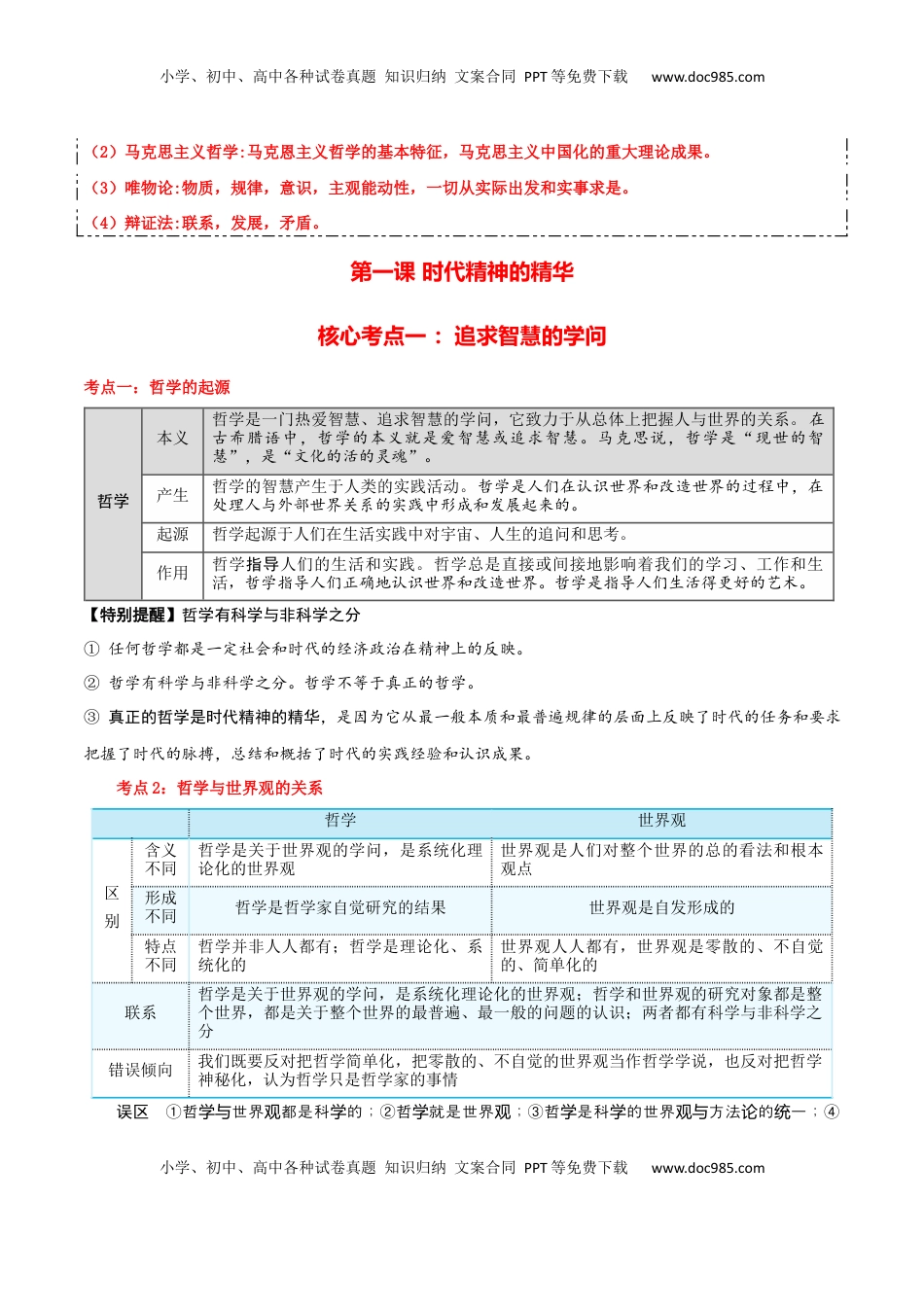 高考政治复习  必修四《哲学与文化》【核心考点】-【上好课】2025年高考政治一轮复习知识清单（新高考专用）.docx