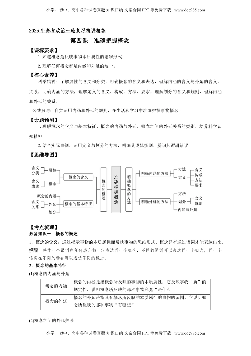高考政治复习  第四课  准确把握概念 学案（解析版）【抢分秘籍】2025年高考政治一轮复习精讲精练.doc
