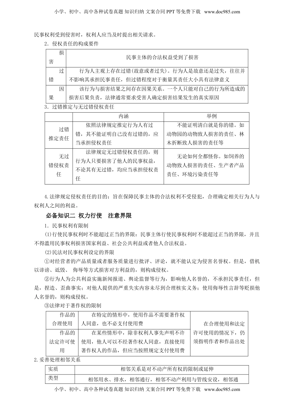 高考政治复习  第四课   侵权责任与权利界限 学案（解析版）【抢分秘籍】2025年高考政治一轮复习精讲精练.doc