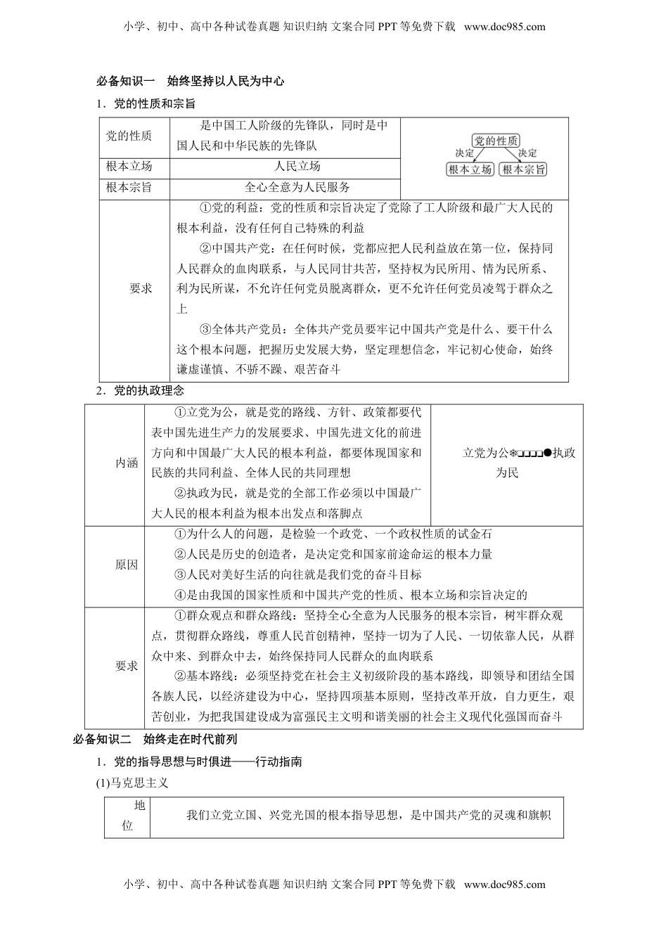 高考政治复习  第二课 中国共产党的先进性 学案（解析版）【抢分秘籍】2025年高考政治一轮复习精讲精练.doc