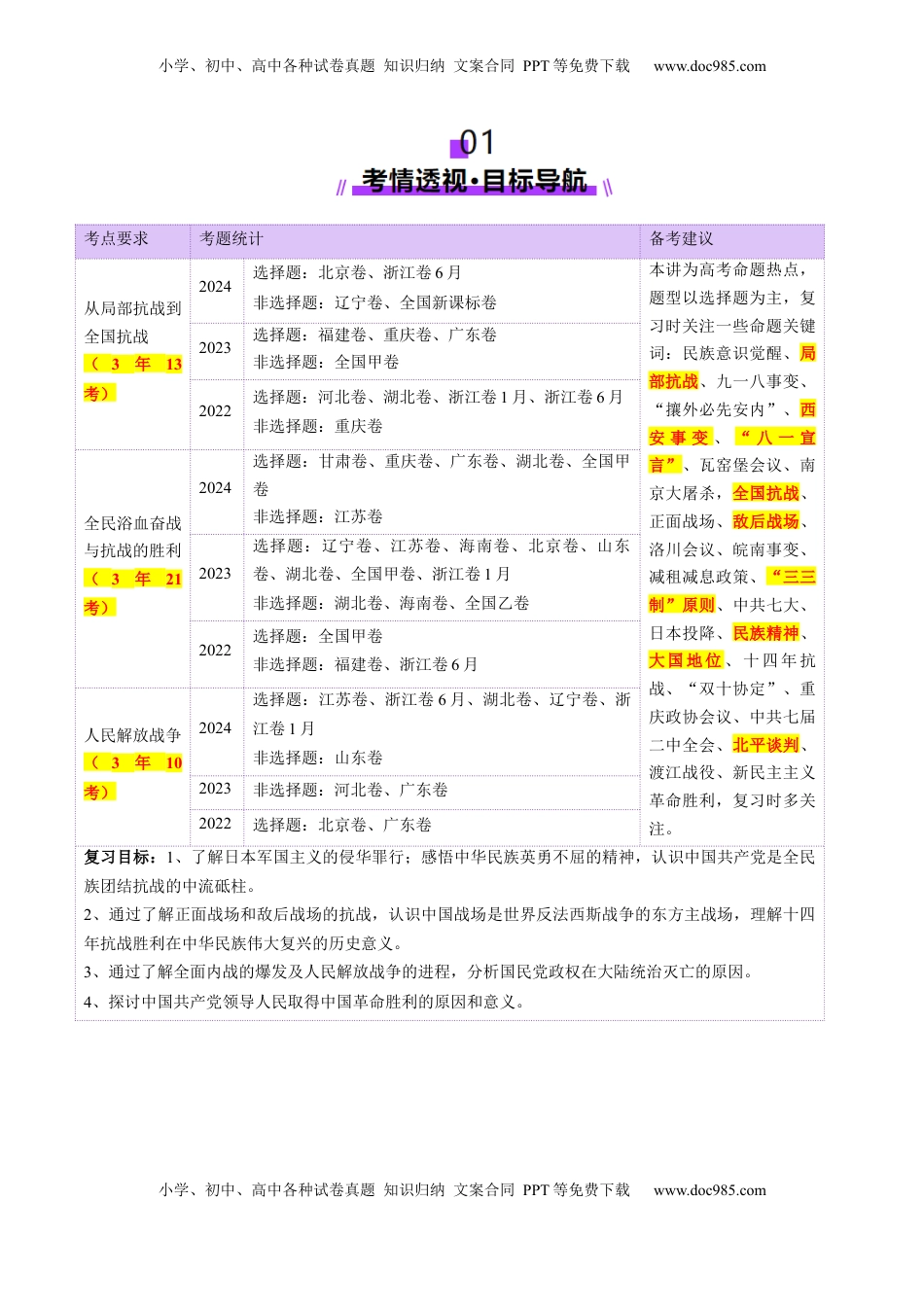 高考历史复习  第16讲 中华民族的抗日战争与解放战争（讲义）（解析版）.docx