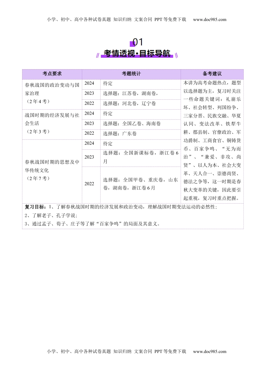 高考历史复习  第02讲 诸侯纷争与变法运动（讲义）（解析版）.docx