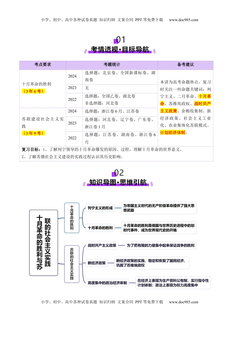 高考历史复习  第29讲 十月革命的胜利与苏联的社会主义实践（讲义）（解析版）.docx