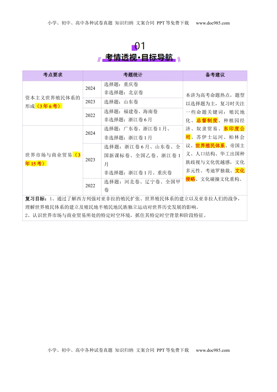 高考历史复习  第27讲 资本主义世界殖民体系和世界市场的形成（讲义）（解析版）.docx