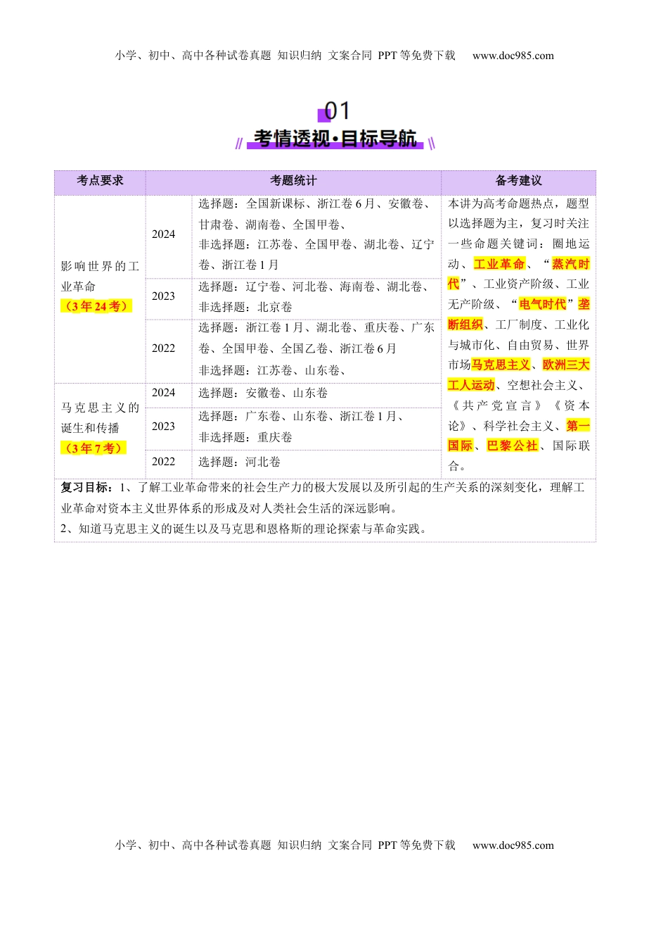 高考历史复习  第26讲 工业革命与马克思主义的诞生（讲义）（原卷版）.docx