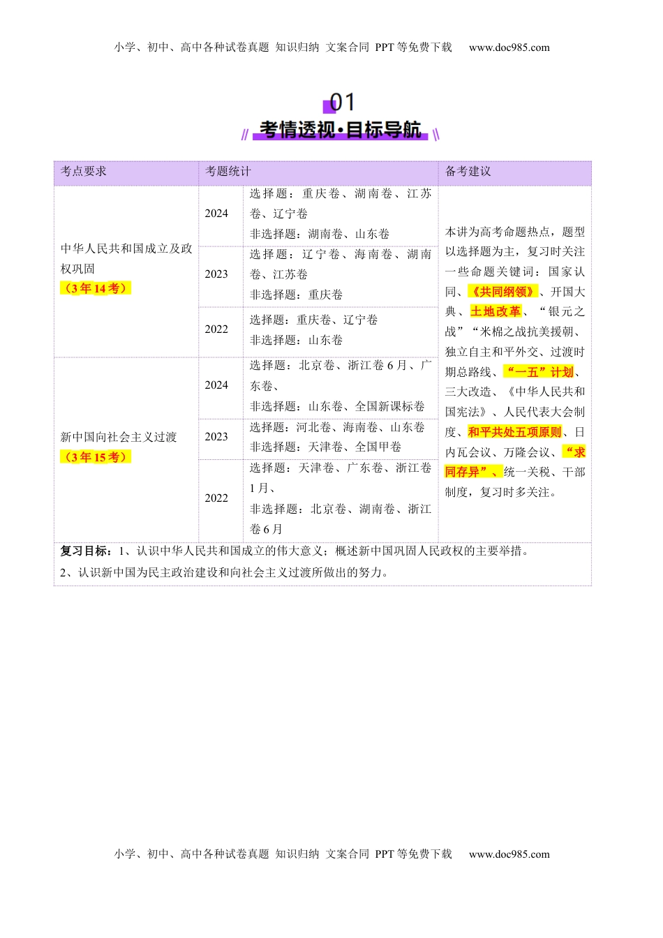 高考历史复习  第17讲  中华人民共和国成立和向社会主义的过渡（讲义）（原卷版） (1).docx