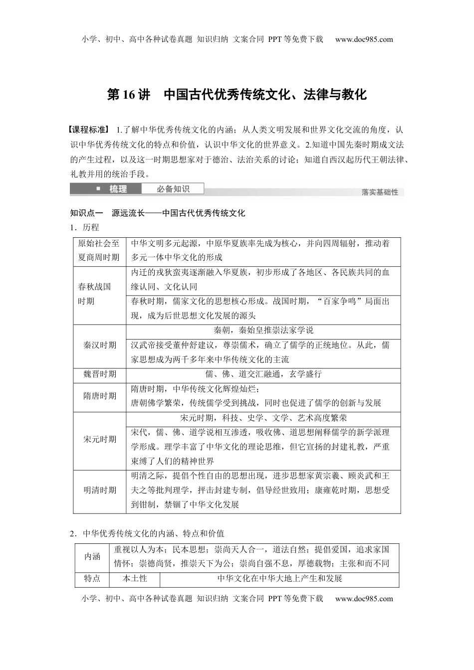 高考历史复习  板块一　第六单元　第16讲　中国古代优秀传统文化、法律与教化.docx