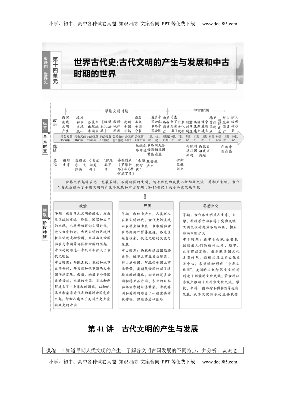 高考历史复习  板块四　第十四单元　第41讲　古代文明的产生与发展.docx