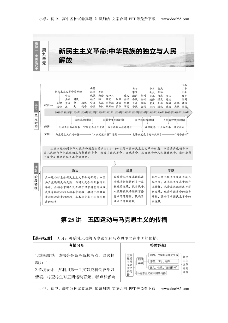 高考历史复习  板块二　第九单元　第25讲　五四运动与马克思主义的传播.docx