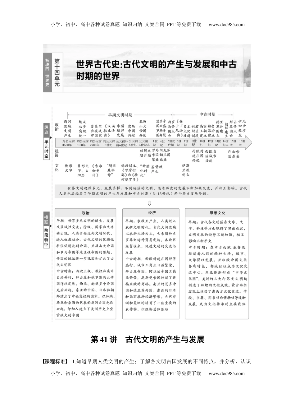 高考历史复习  板块四　第十四单元　第41讲　古代文明的产生与发展 (1).docx