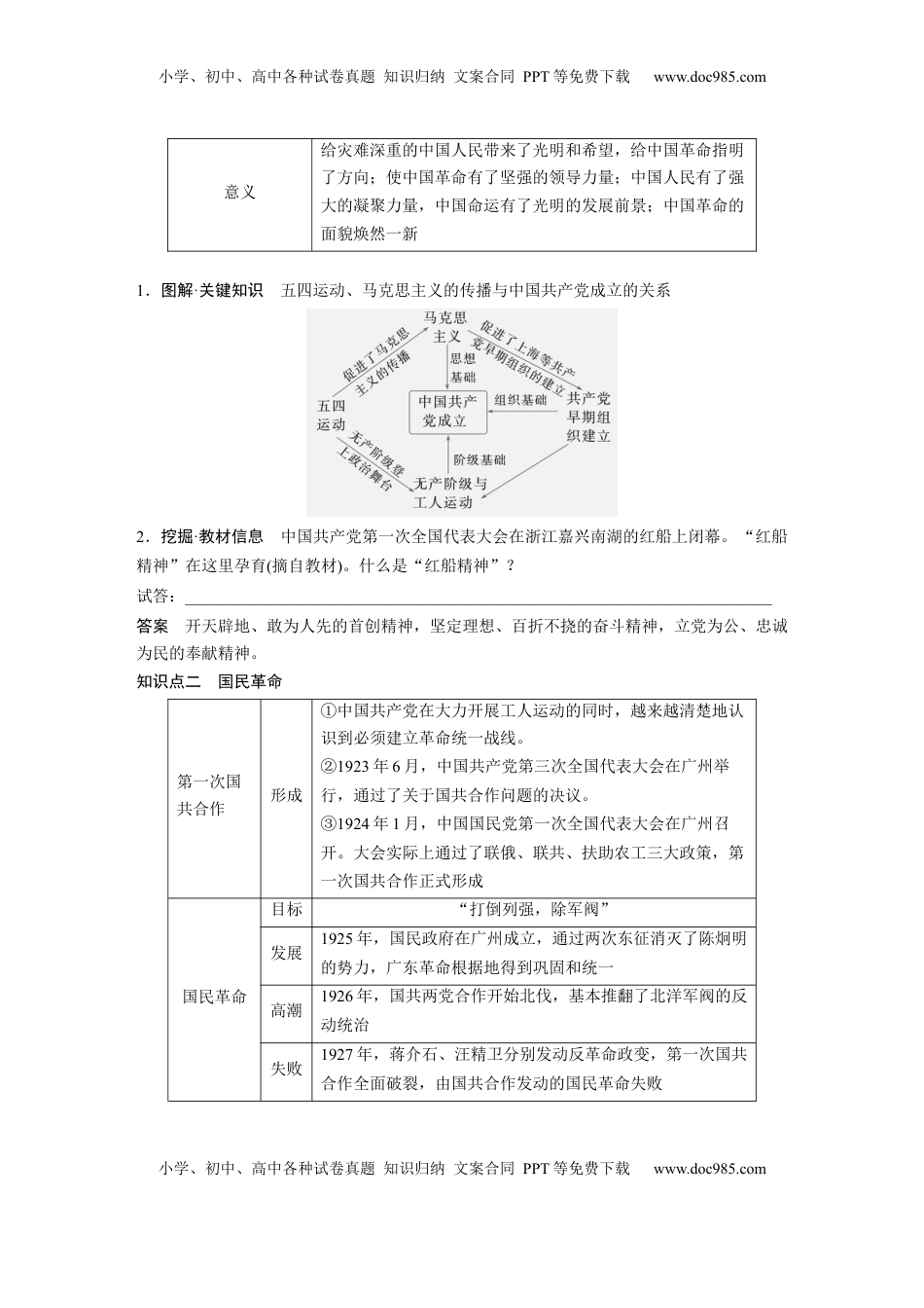高考历史复习  板块二　第九单元　第26讲　中国共产党诞生、国共合作与国民革命 (1).docx
