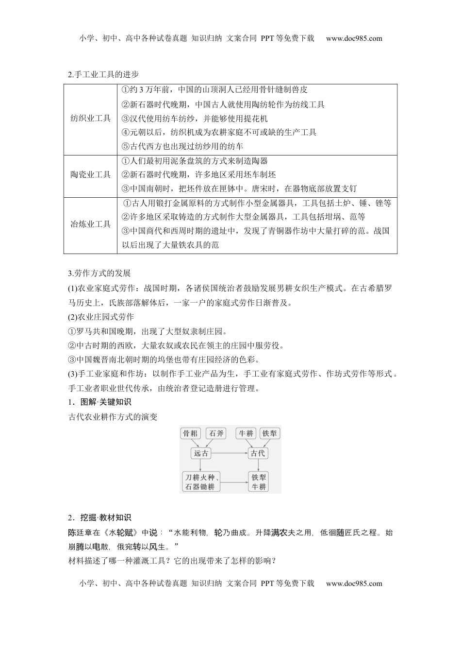 高考历史复习  版块五　第十七单元　第59讲　生产工具与劳作方式.docx