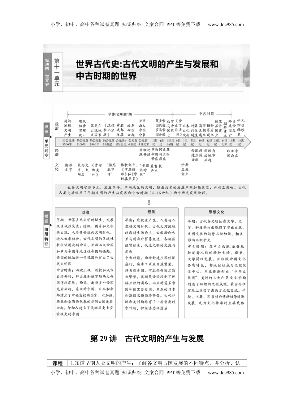 高考历史复习  板块四　第十一单元　第29讲　古代文明的产生与发展.docx