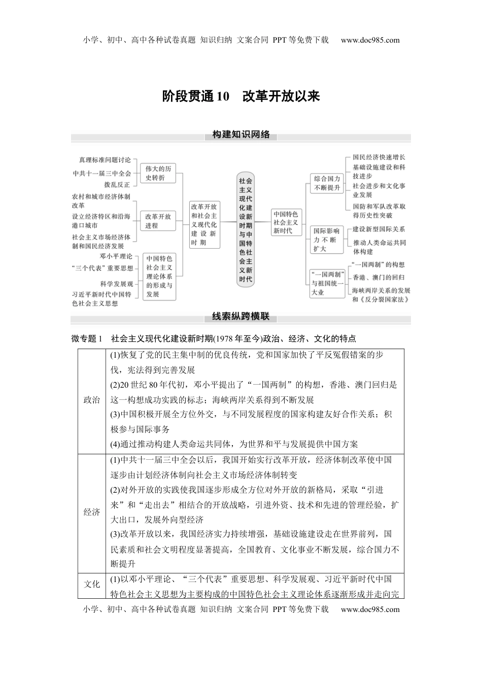 高考历史复习  板块三　第十单元　阶段贯通10　改革开放以来.docx