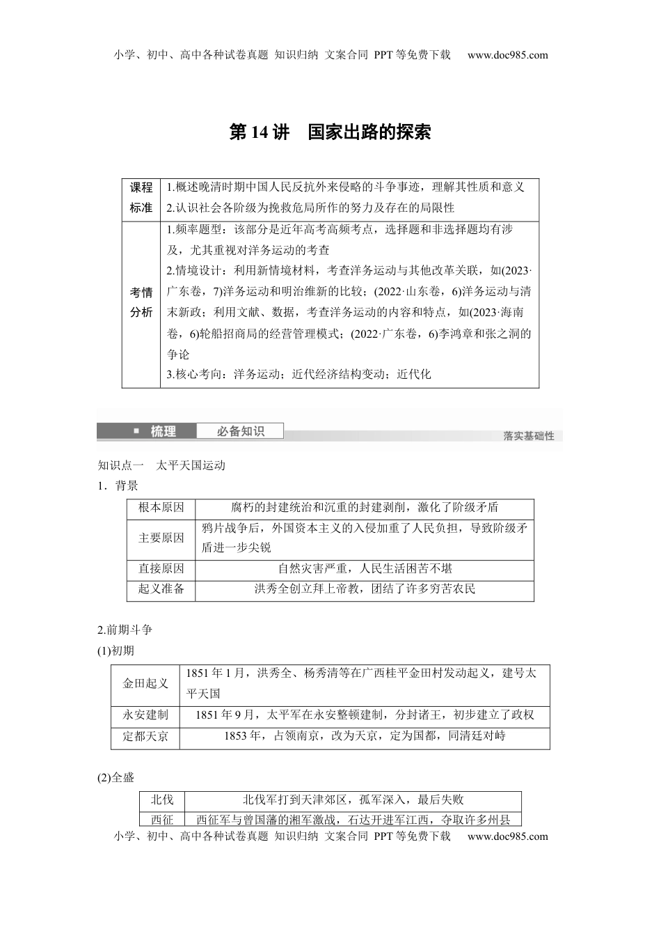高考历史复习  板块二　第六单元　第14讲　国家出路的探索.docx