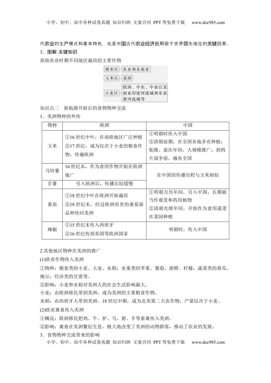 高考历史复习  版块五　第十七单元　第58讲　食物生产与社会生活 (1).docx
