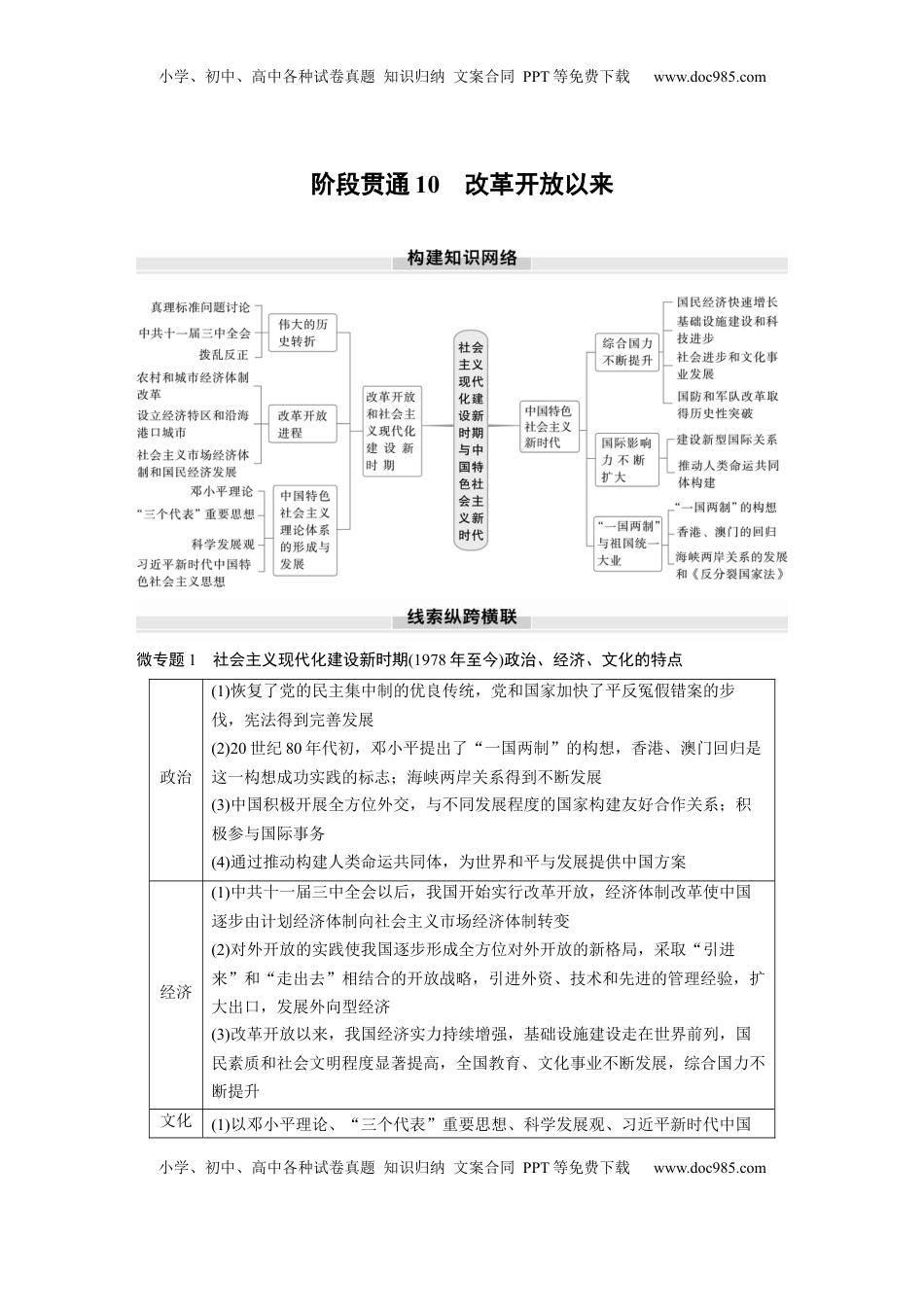 高考历史复习  板块三　第十单元　阶段贯通10　改革开放以来 (1).docx