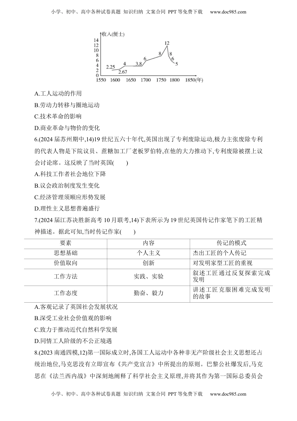 高考历史复习  2025新教材历史高考第一轮基础练习--第十单元工业革命与马克思主义的诞生世界殖民体系与亚非拉民族独立运动过关检测（含答案）.docx