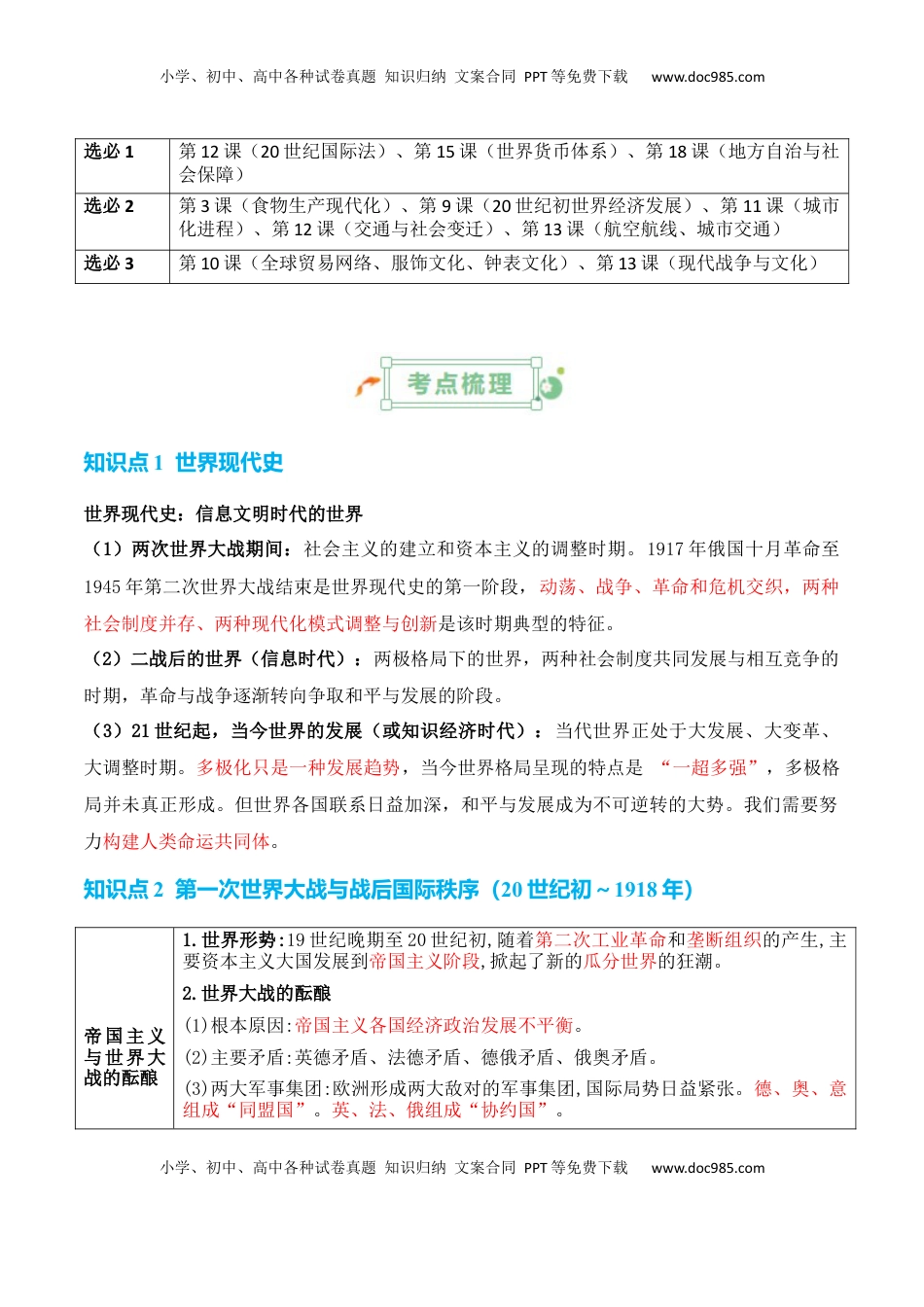 高考历史复习  专题10++两次世界大战时期：战争噩梦与国际秩序的演变+-2025年高考历史一轮复习知识清单.docx