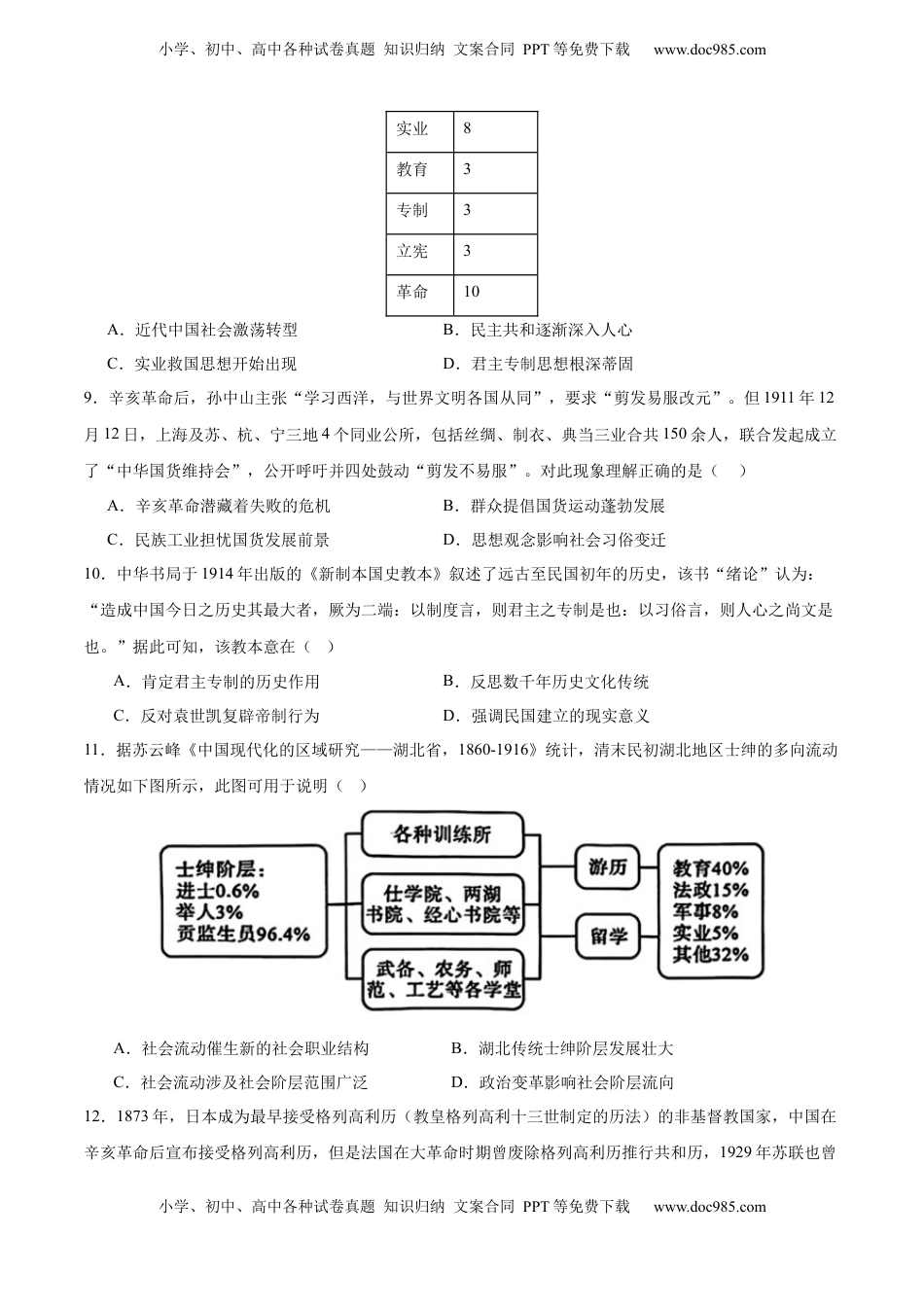 高考历史复习  考点巩固卷06  辛亥革命与中华民国的建立（原卷版）.docx