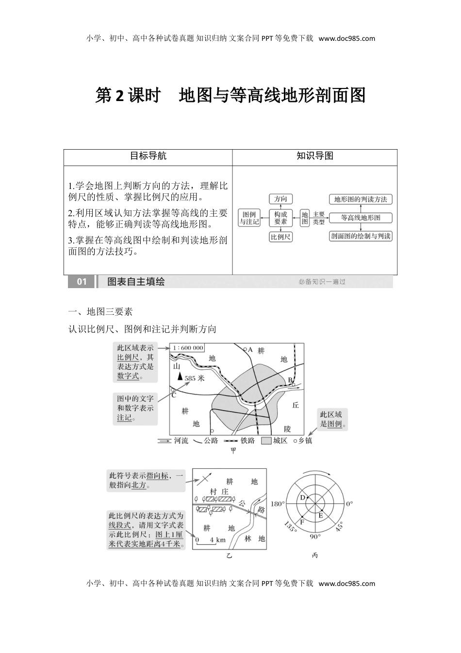 高考地理复习  2025届高中地理一轮复习讲义：第一部分自然地理第一单元地球与地图第2课时　地图与等高线地形剖面图（教师版）.doc