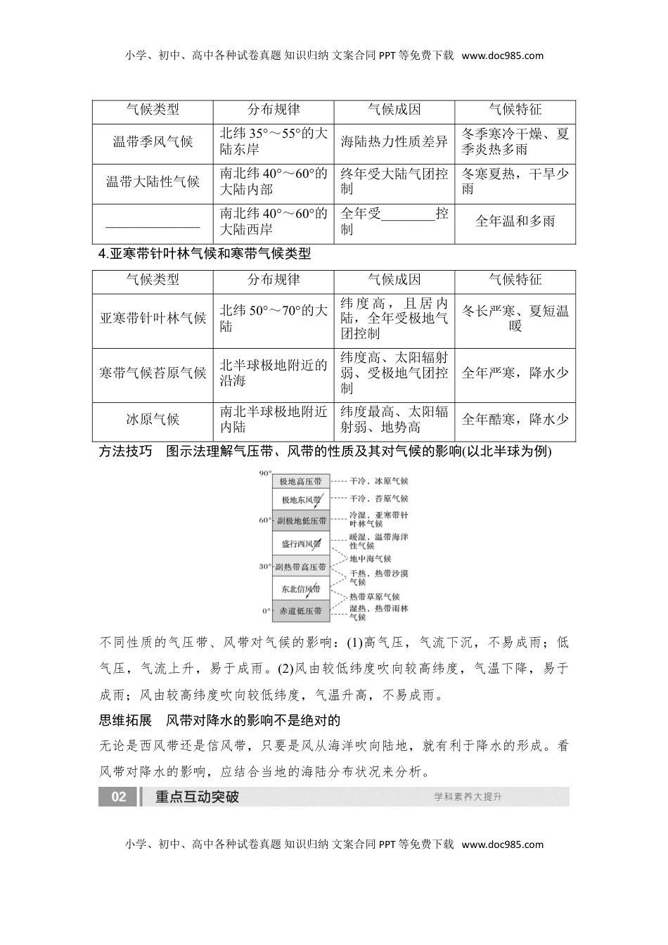 高考地理复习  2025届高中地理一轮复习讲义：第一部分自然地理第五单元大气的运动第21课时　世界主要气候类型（学生版）.doc