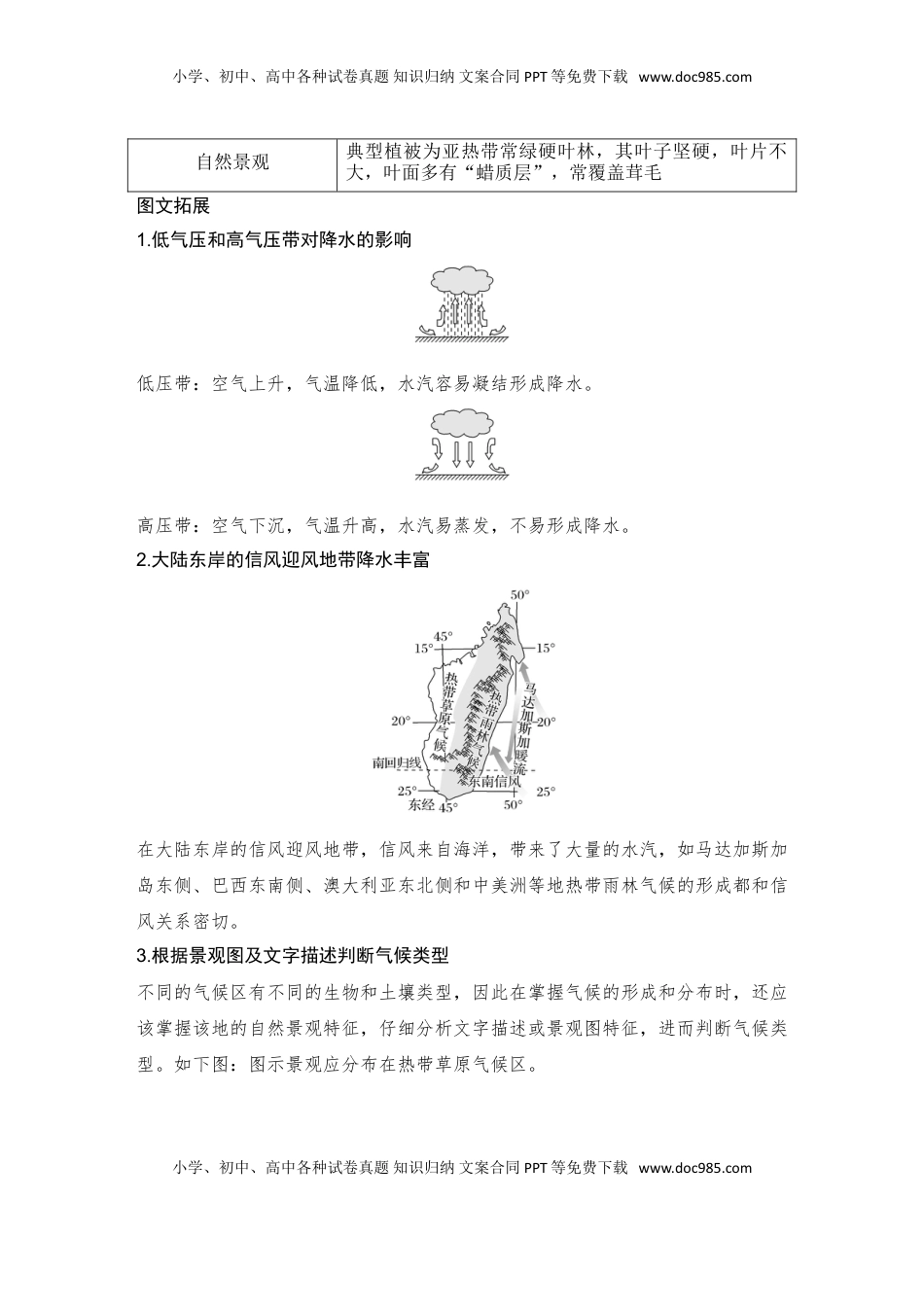 高考地理复习  2025届高中地理一轮复习讲义：第一部分自然地理第五单元大气的运动第20课时　气压带和风带对气候的影响（学生版）.doc