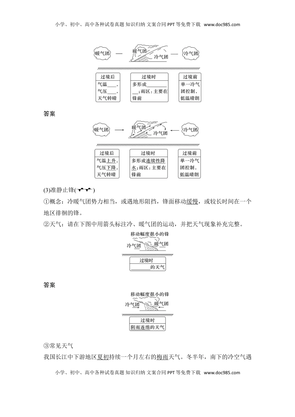高考地理复习  2025届高中地理一轮复习讲义：第一部分自然地理第五单元大气的运动第16课时　锋与天气（教师版）.doc