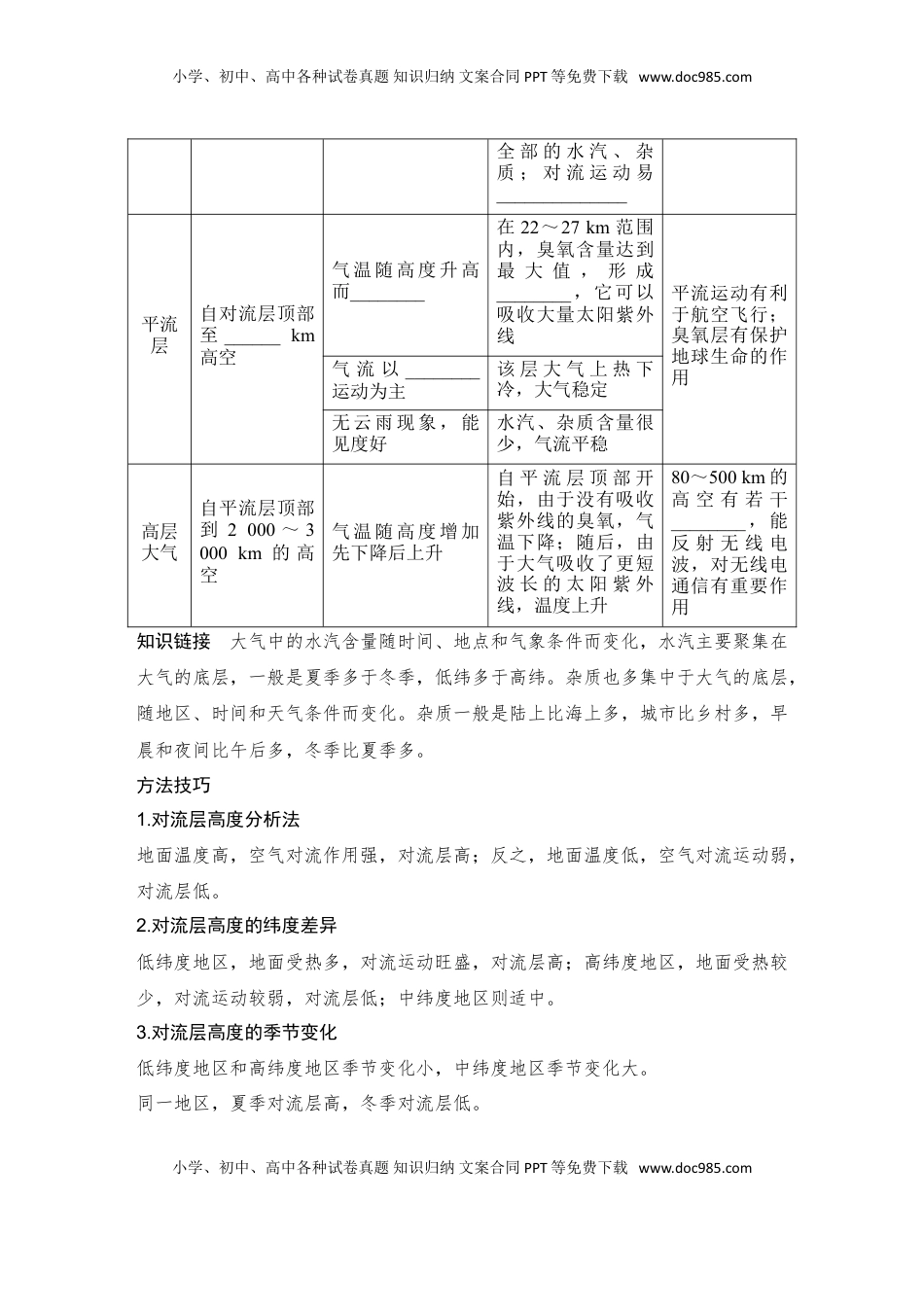 高考地理复习  2025届高中地理一轮复习讲义：第一部分自然地理第四单元地球上的大气第12课时　大气的组成和垂直分层（学生版）.doc