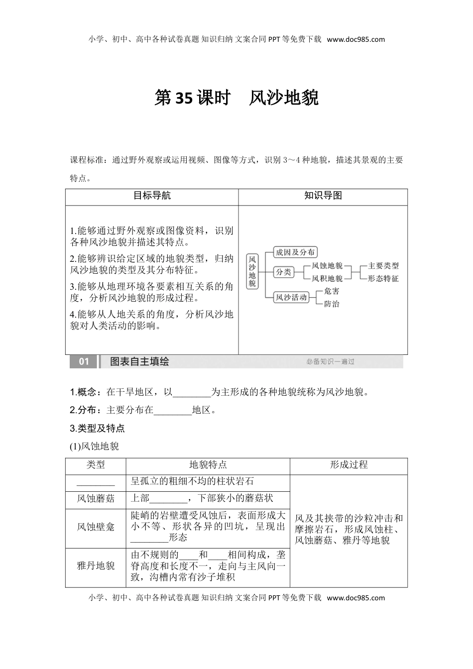 高考地理复习  2025届高中地理一轮复习讲义：第一部分自然地理第七单元地表形态的塑造第35课时　风沙地貌（学生版）.doc