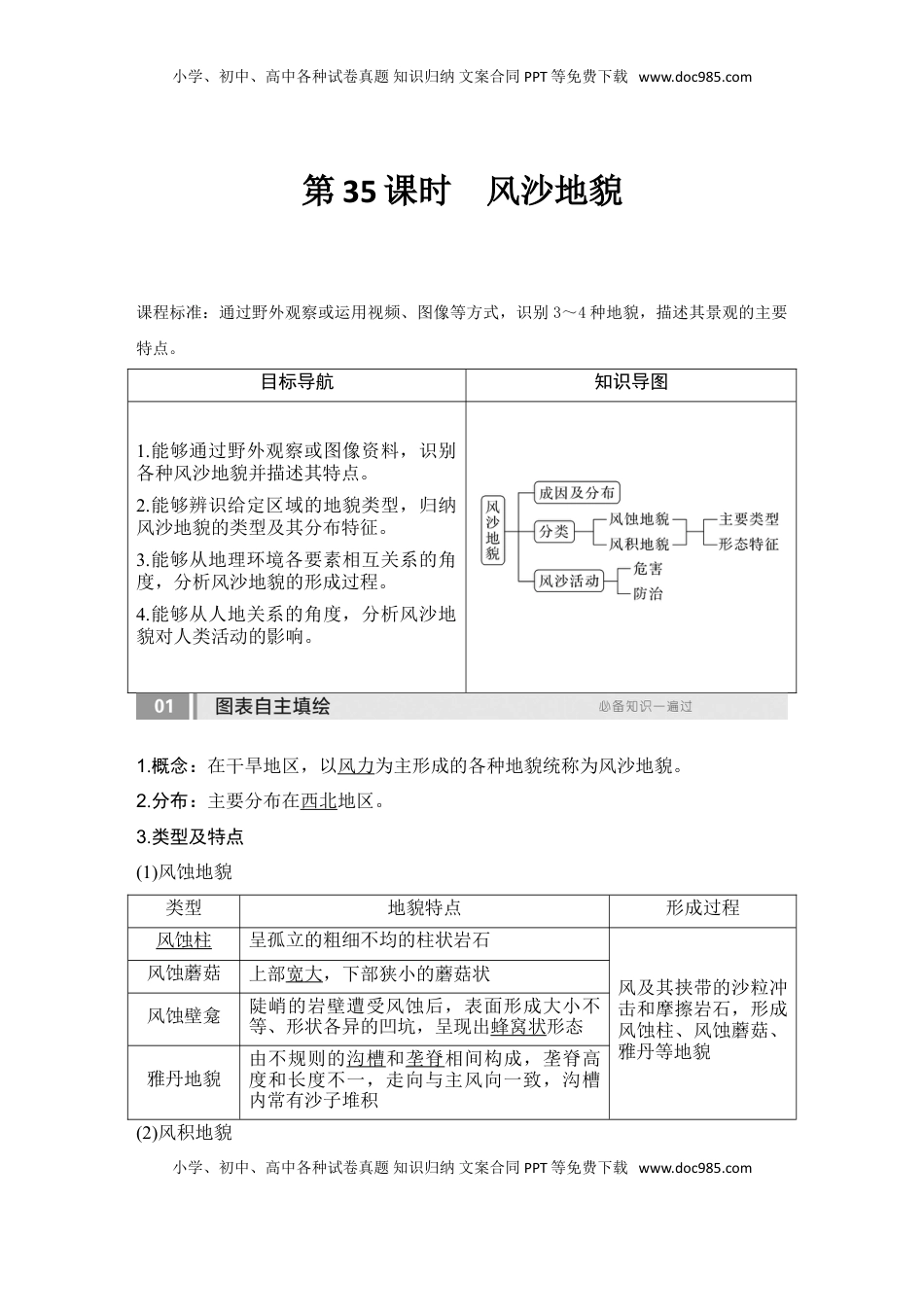 高考地理复习  2025届高中地理一轮复习讲义：第一部分自然地理第七单元地表形态的塑造第35课时　风沙地貌（教师版）.doc