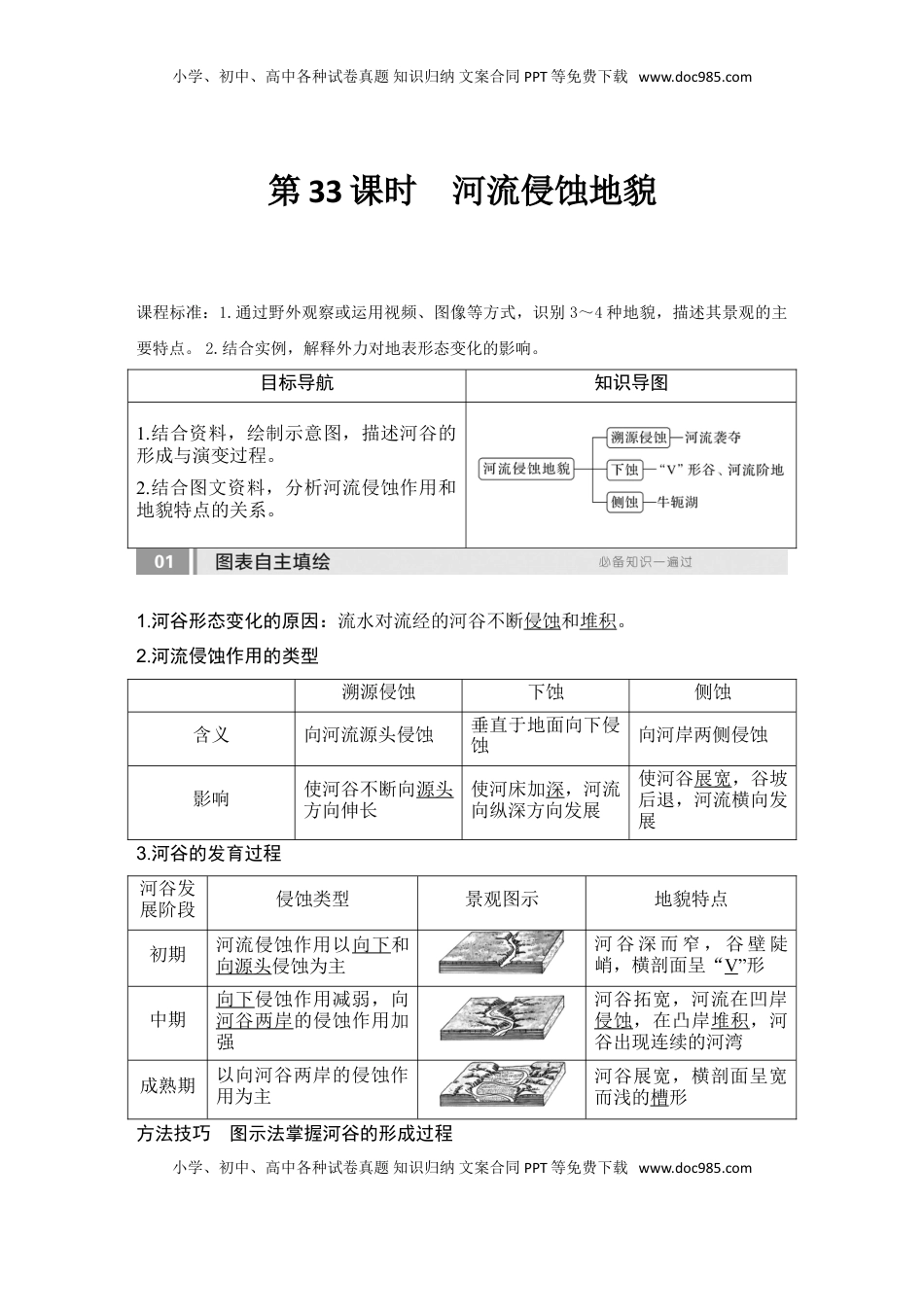 高考地理复习  2025届高中地理一轮复习讲义：第一部分自然地理第七单元地表形态的塑造第33课时　河流侵蚀地貌（教师版）.doc