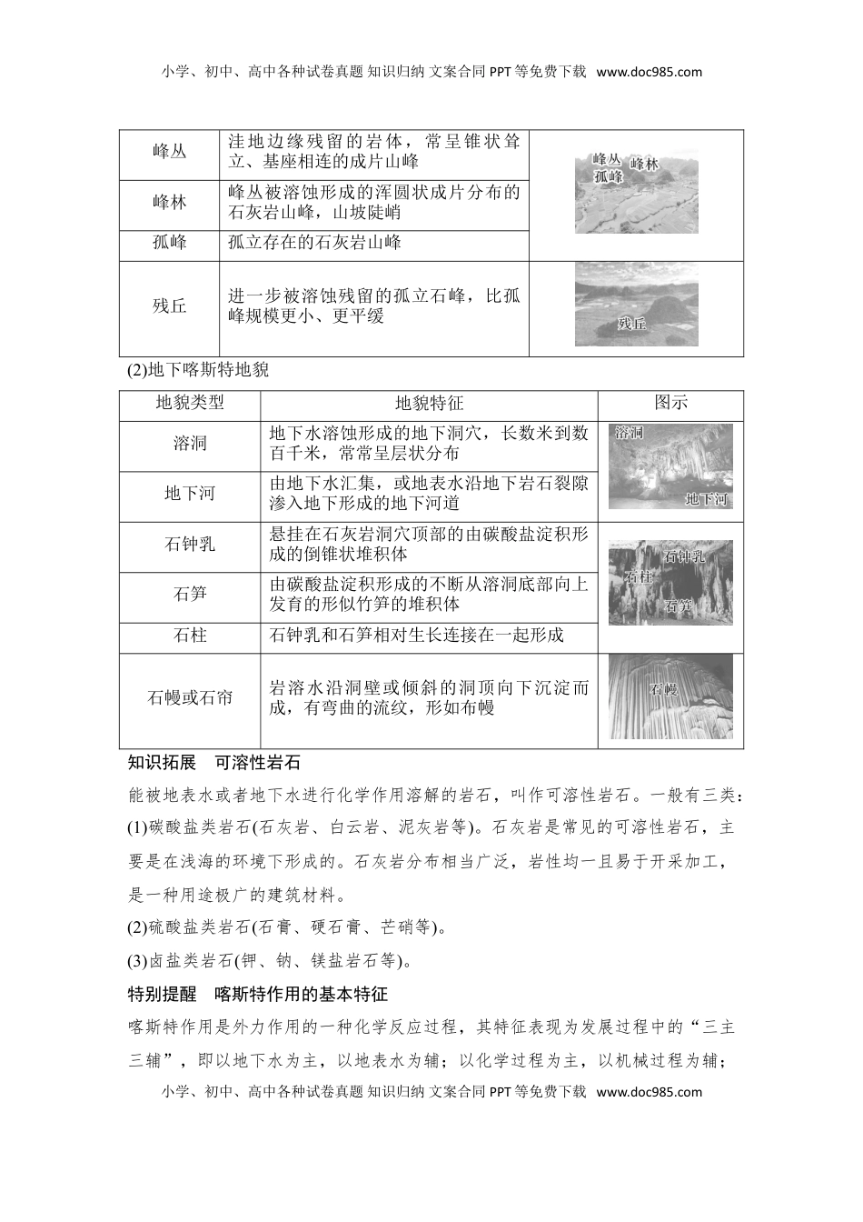 高考地理复习  2025届高中地理一轮复习讲义：第一部分自然地理第七单元地表形态的塑造第32课时　喀斯特地貌（学生版）.doc